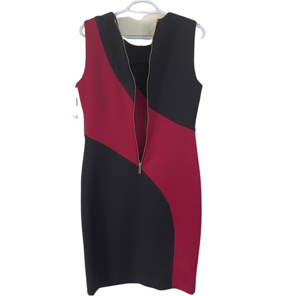 NWT Calvin Klein Red and Black Sheath Dress sz 10, 97% Polyester, 3% Spandex. - Picture 3 of 5